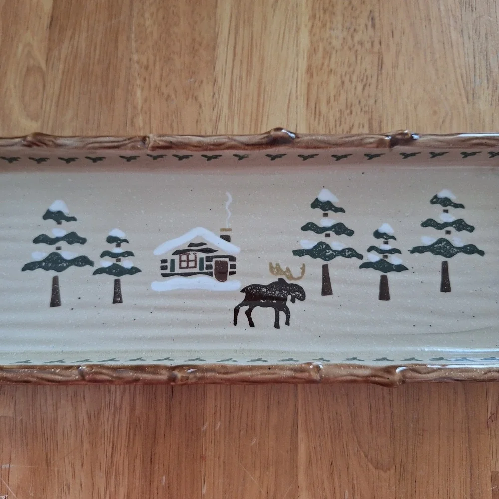 Sonoma Lodge Cabin Moose Rectangular‎ Christmas Tray Platter Cheese Decor